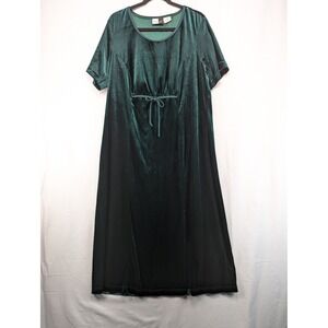 Plus Size‎ 18W Emerald Green Velvet Maxi Dress Short Sleeve Tie Waist